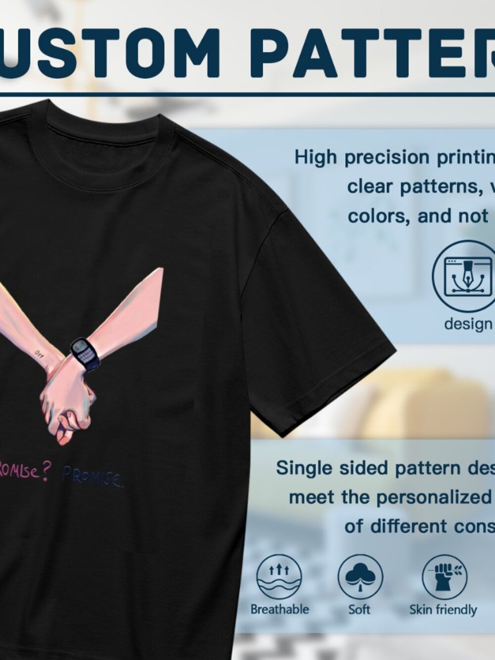 Men's Black Graphic Short Sleeve Tee - Promise Handhold Design - Picture 2 of 5